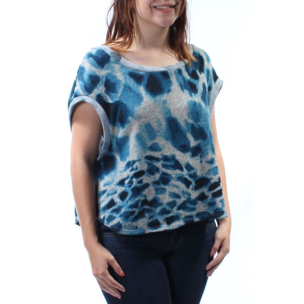 COCOLOVE Womens Blue Geometric Sleeveless Jewel Neck Top Size: S